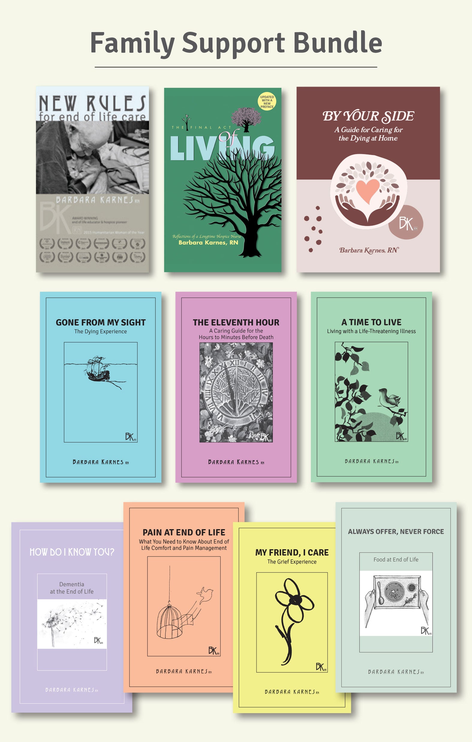 End of Life Family Support Bundle by Barbara Karnes, RN - Comprehensive guidance and compassionate support as you care for your loved one during the end-of-life process. Perfect for families with a loved one on hospice or for people who want to prepare for when a loved one is dying